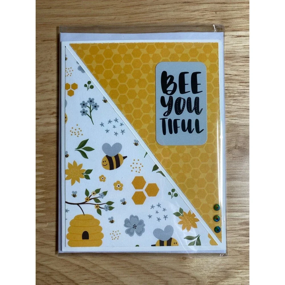 Bee & Flowers Greeting Card – Handmade A2 Card – All Occasion Blank Card